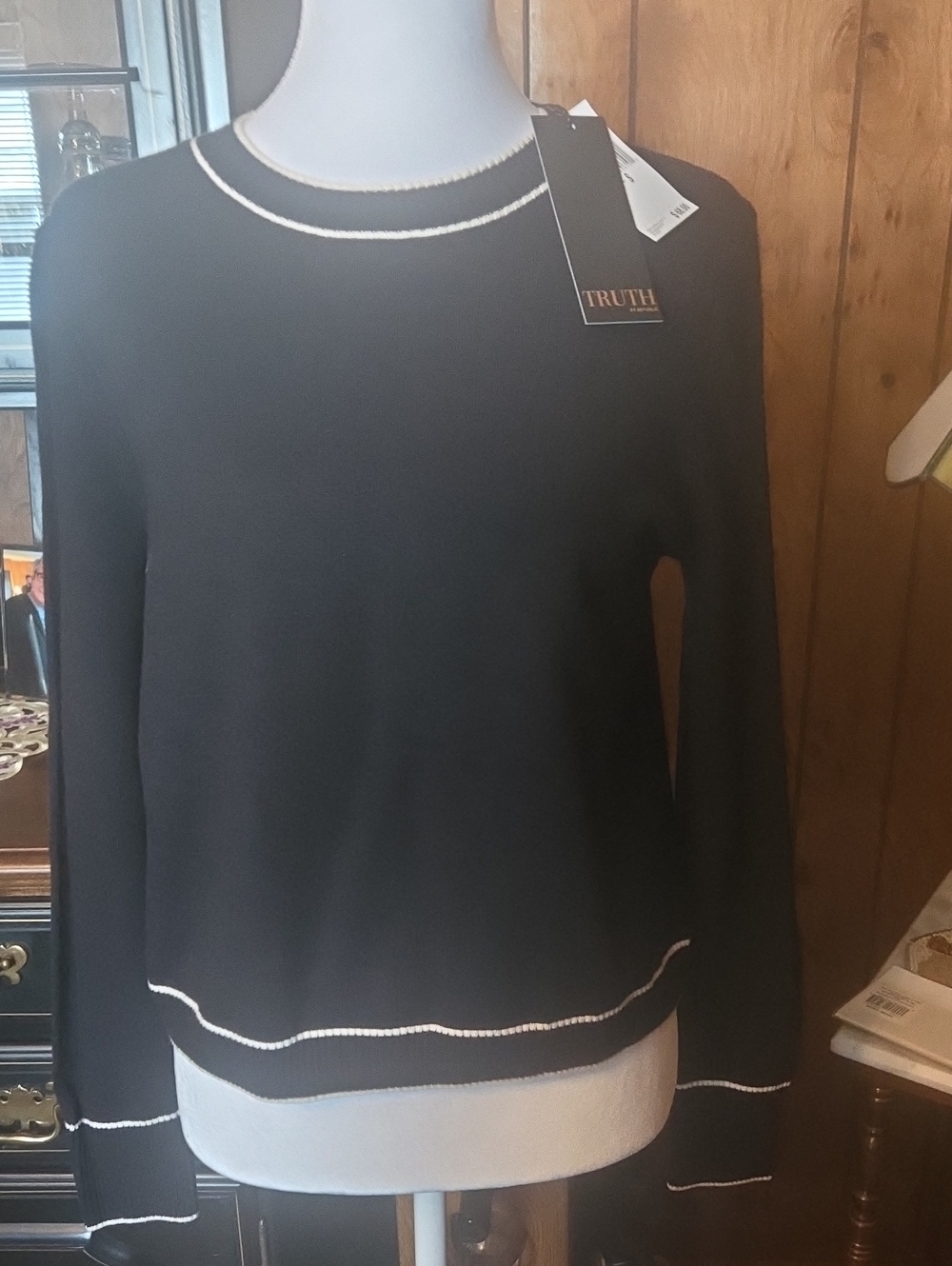 TRUTH Black Sweater with White Trim